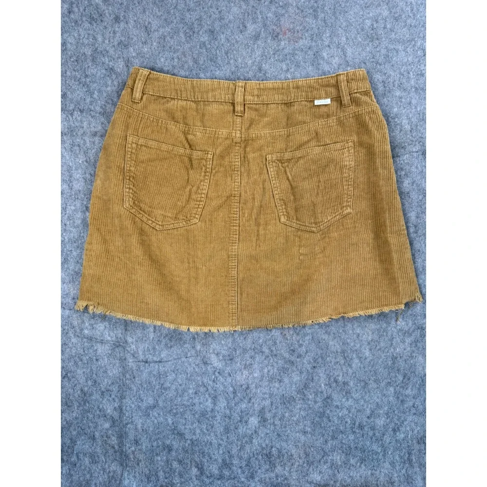 Sky and Sparrow Mustard Yellow Corduroy Mini Skirt Button Fly Frayed Hem Size 11